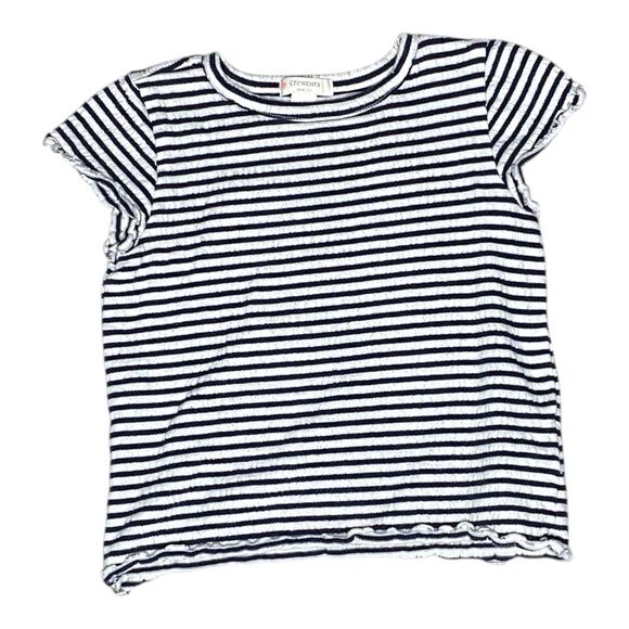 Crewcuts Navy Blue White Striped Lettuce-Edged Short Sleeve Shirt Size XS - Picture 1 of 6